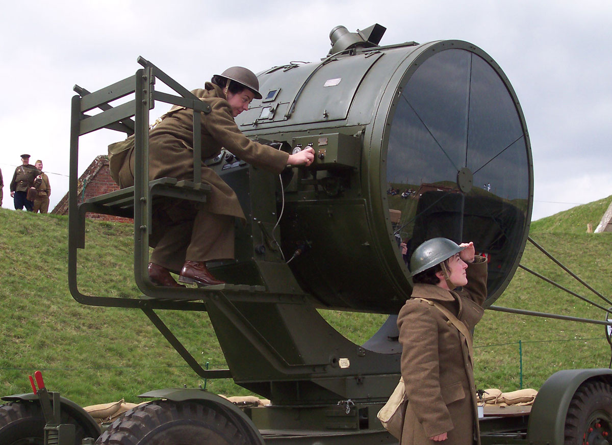 a restored British Army 150cm light operated by The Garrison WW2 RA re-enactment group